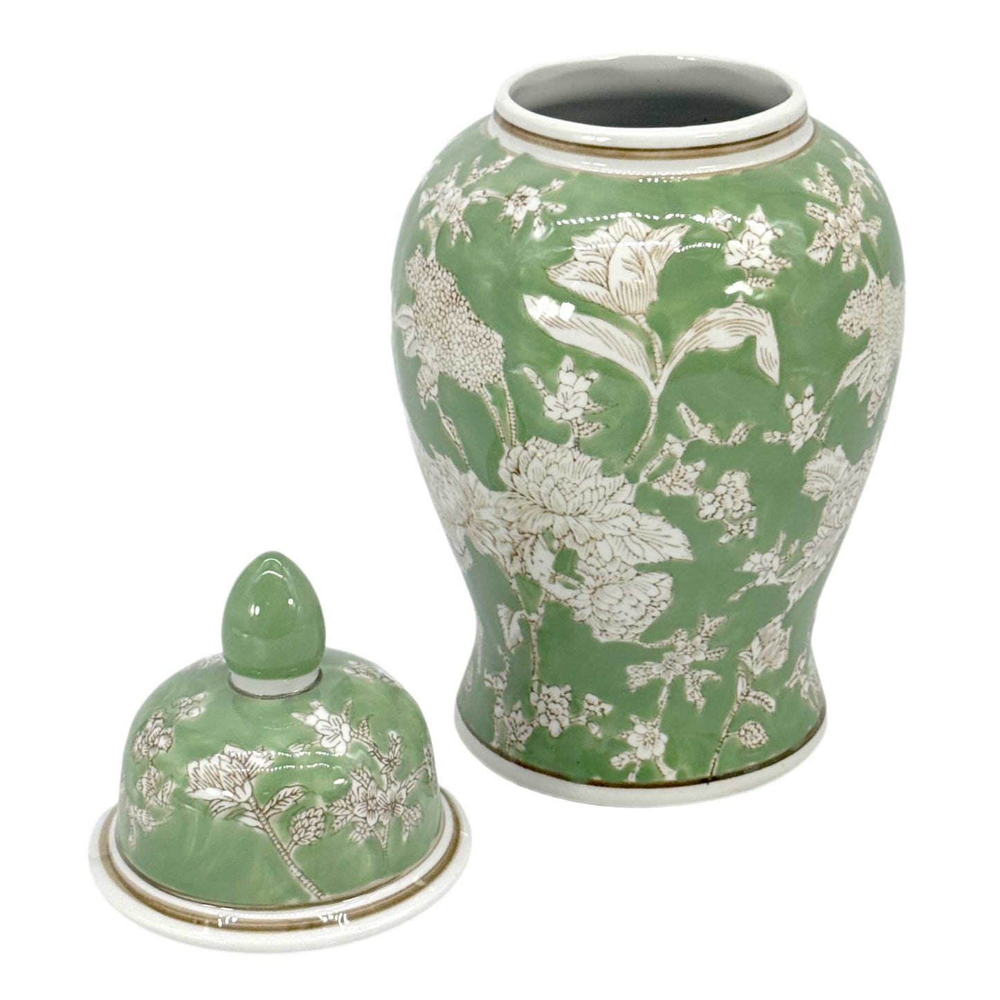 Classic Urn Shape Chinoiserie Ginger Jar 14" : White & Green
