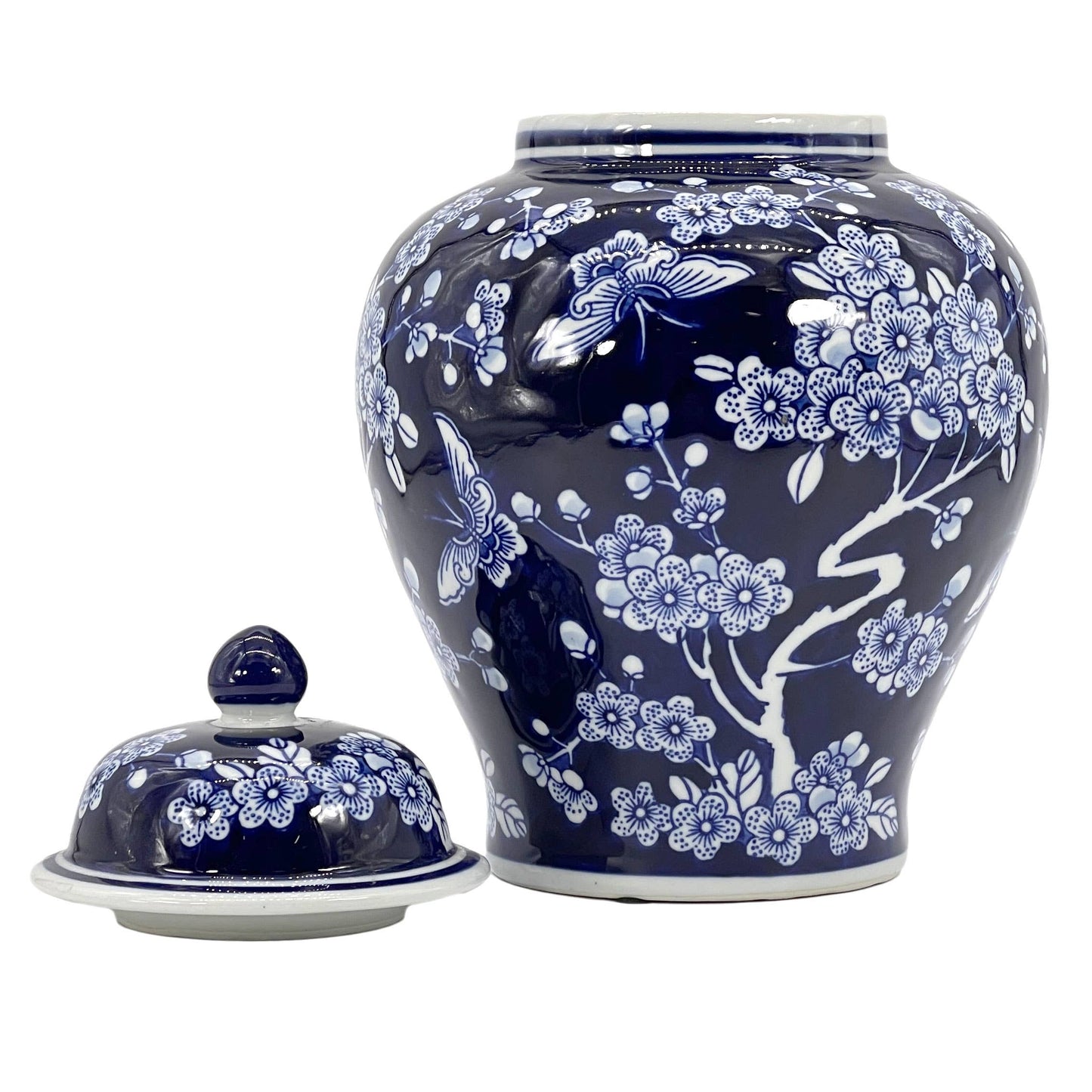 Floral Chinoiserie Ceramic Ginger Jar 12": Rust Red