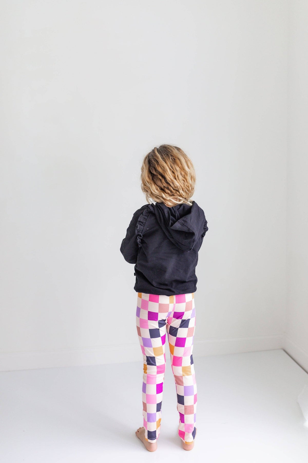 Kids Dark Gray Ruffle Hoodie & Checkered Leggings Fall Set: 7/8