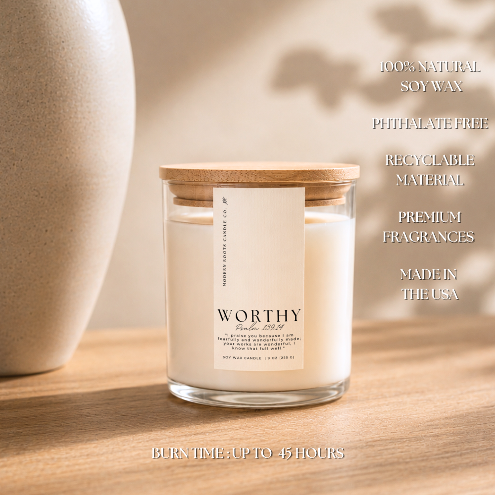 Worthy | Volcanic Island | 9 oz. Clear Jar Soy Candle: Natural Wood Lid