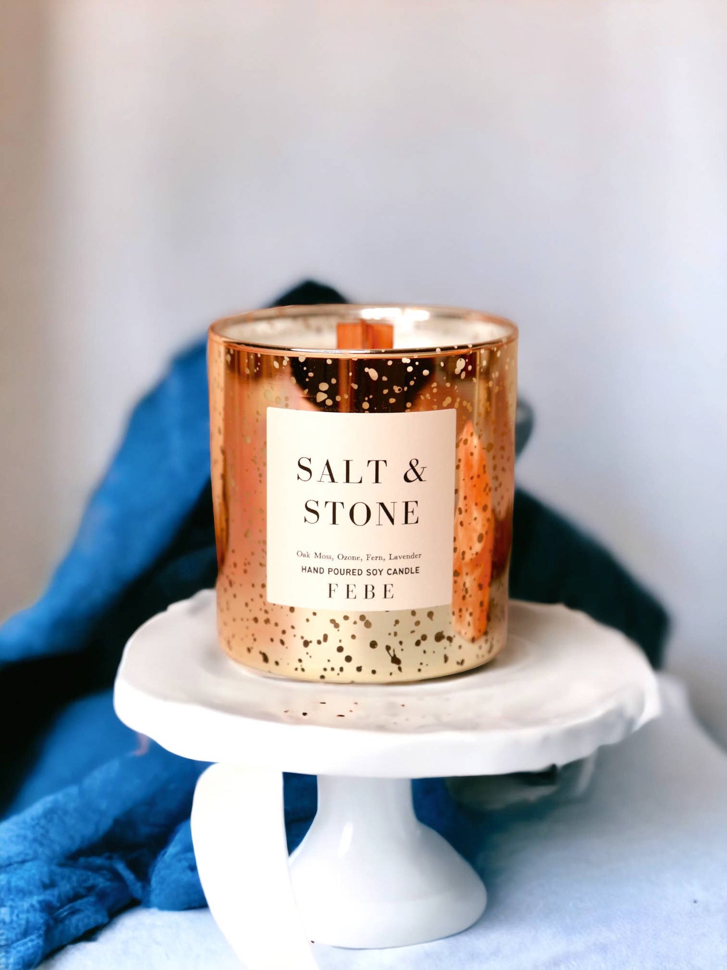 Salt & Stone - Oakmoss + Lavender 10 oz Gold Glass Candle