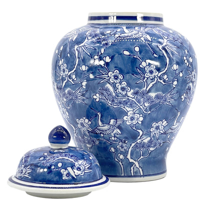 Floral Chinoiserie Ceramic Ginger Jar 12": Classic Blue & White