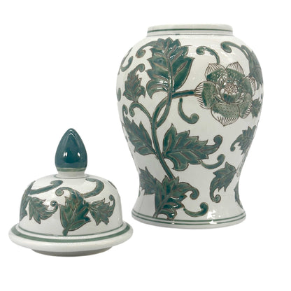 Classic Urn Shape Chinoiserie Ginger Jar 14" : White & Green