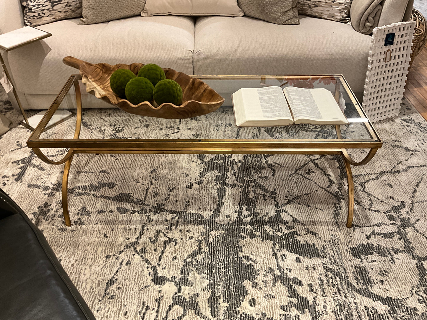 Glass with Gold Metal Cocktail Table