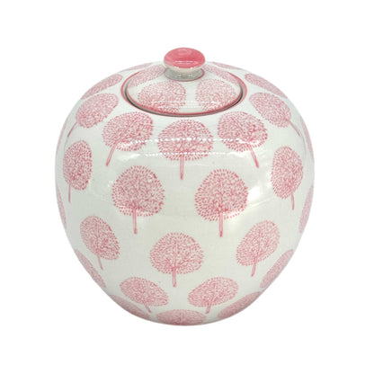 Pink & White Floral Ceramic Chinoiserie Ginger Jar 8"