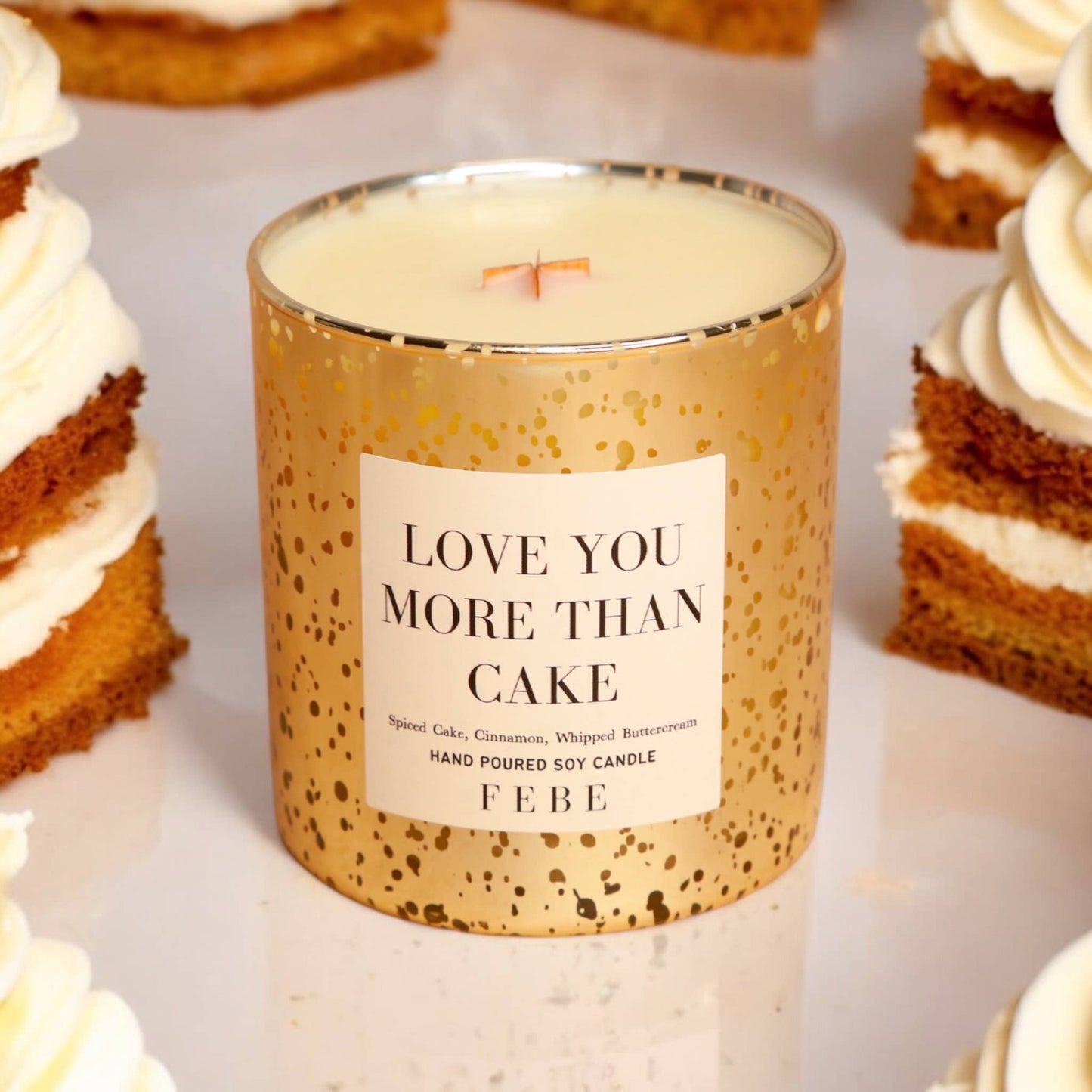 Love You More Than Cake- Spiced Cake 10oz Gold Glass Candle