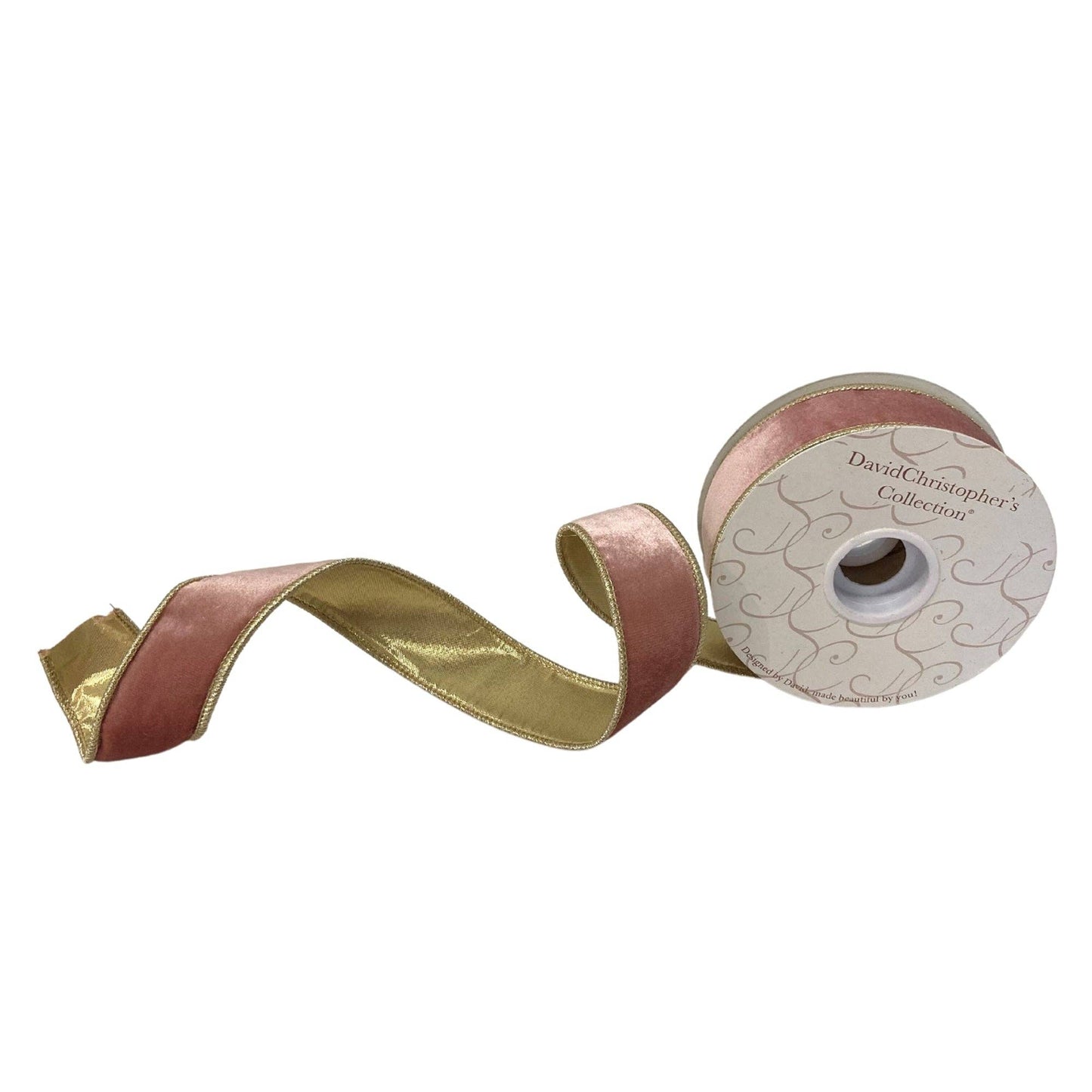 Rose/Pink Velvet Ribbon w/ Light Gold Lame Back 1.5" x 10yd