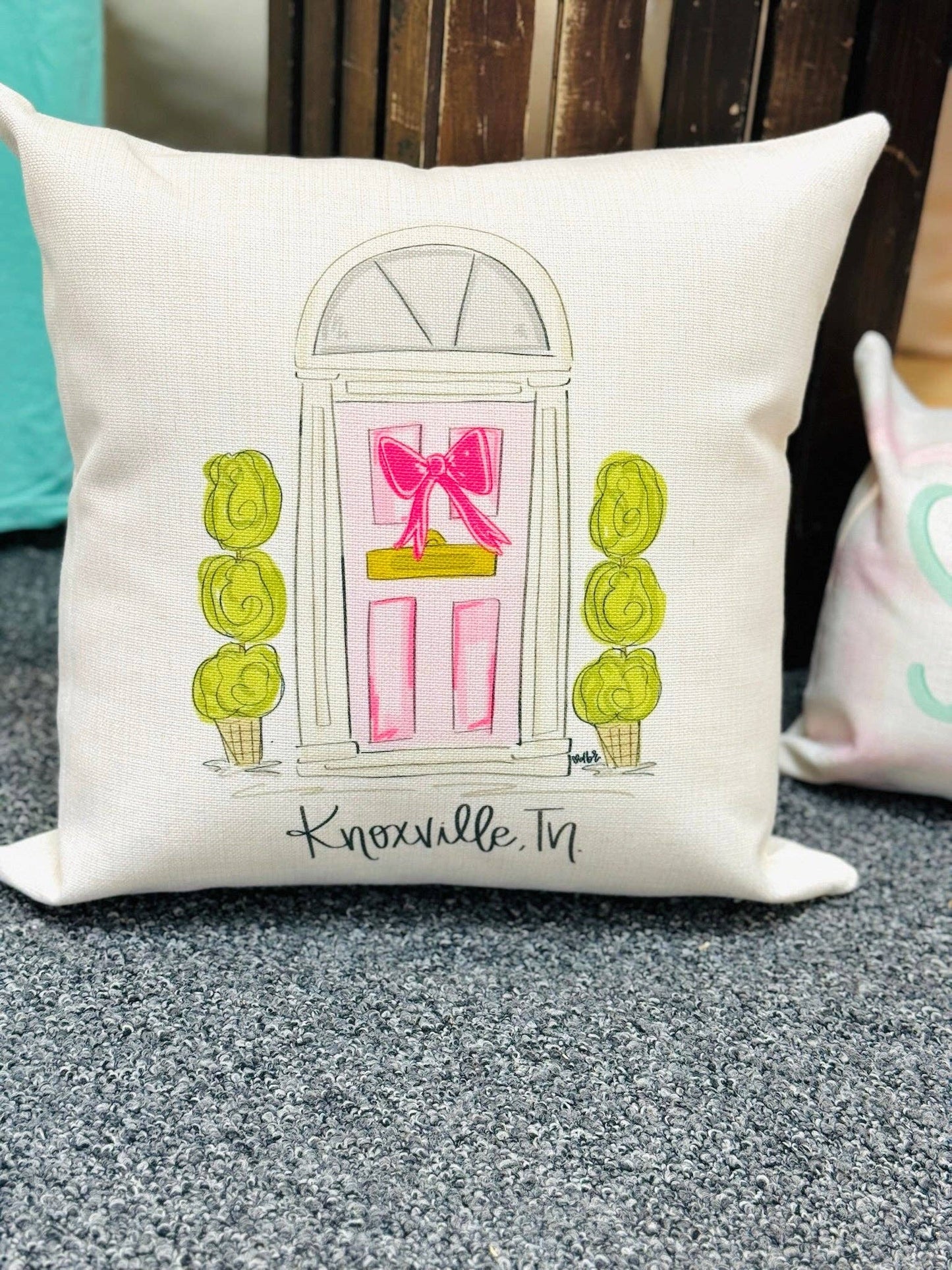 Pink Door *Custom Town* Square Pillow