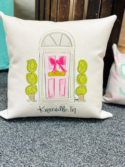 Pink Door *Custom Town* Square Pillow