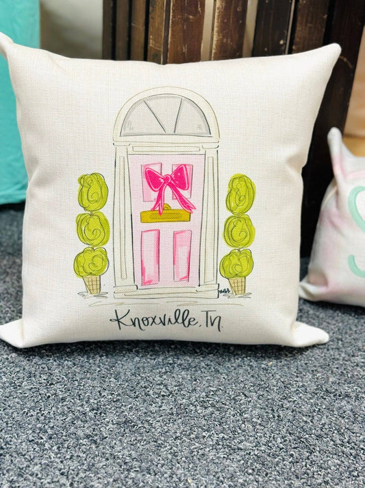 Pink Door *Custom Town* Square Pillow