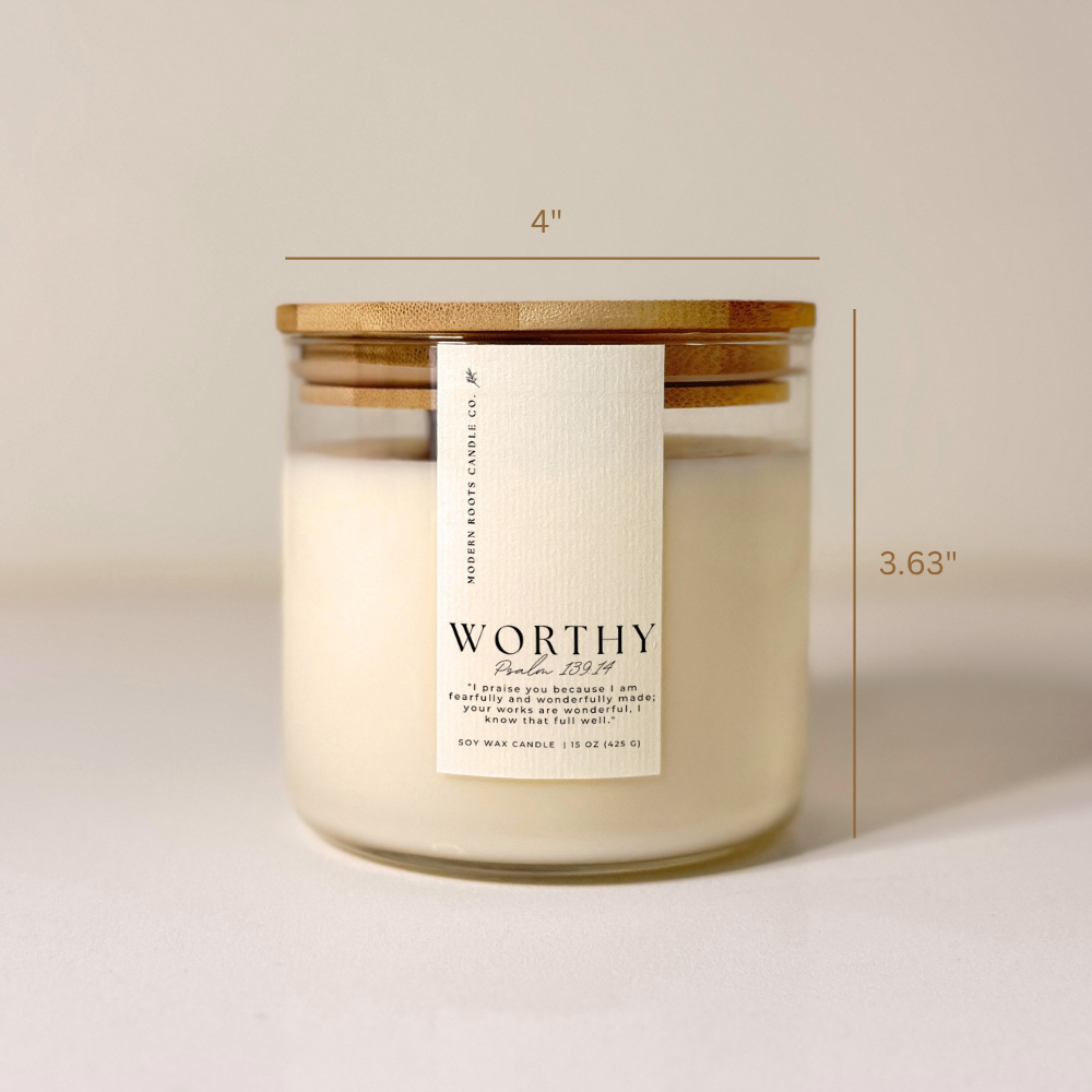 Worthy | Volcanic Island | 15 oz. Clear Jar Soy Candle: Natural Wood Lid