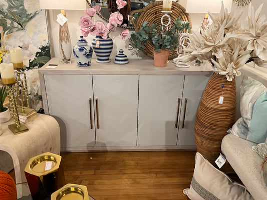 4 Door Cabinet- Natural with Blue Finish