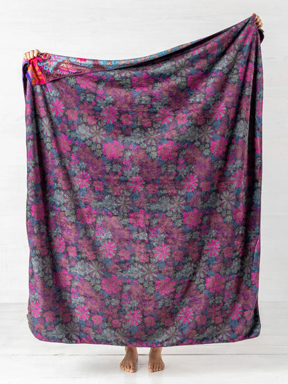 Magenta Birds Reversible Throw Blanket