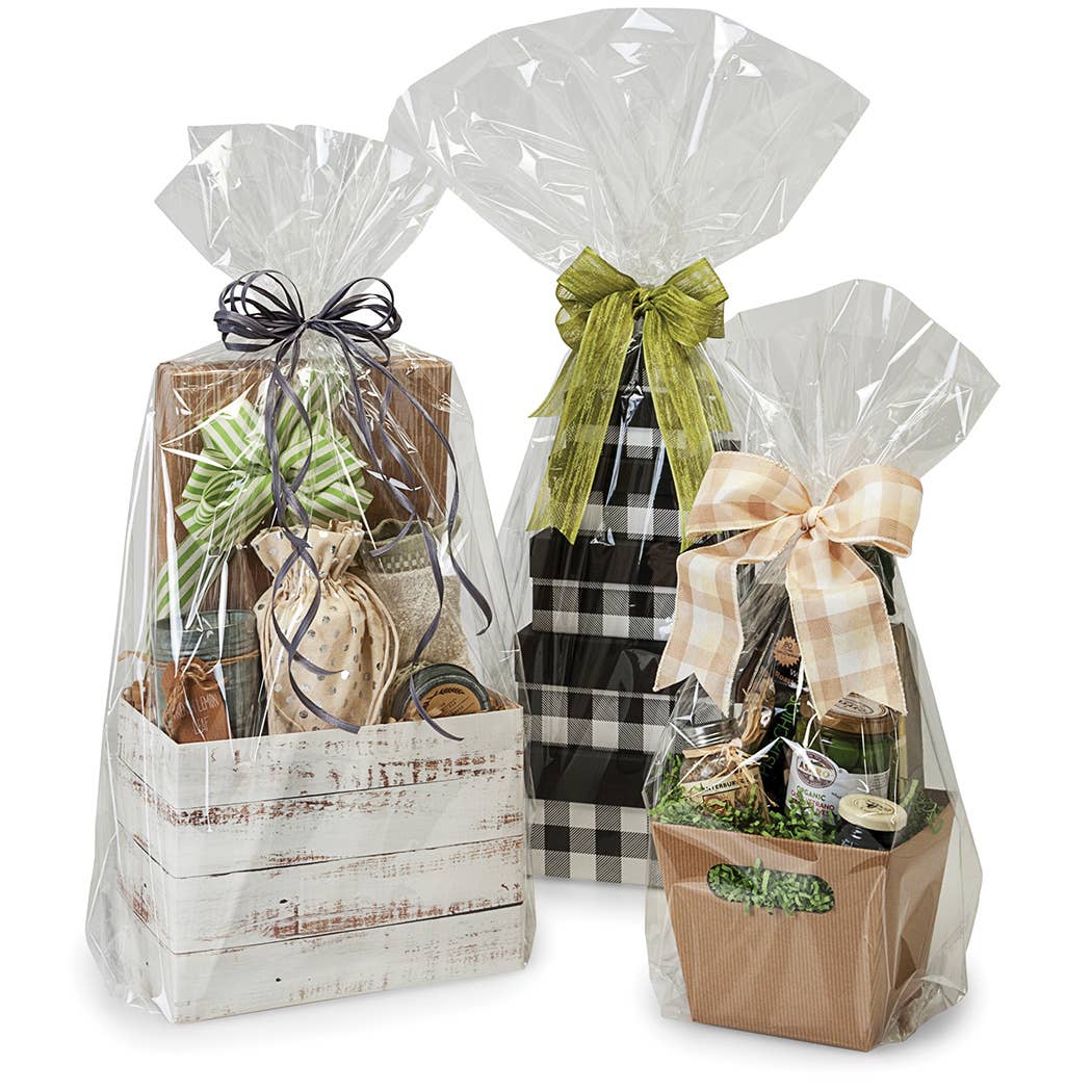 Clear Cellophane Basket Wrap Bags: Clear / 100 Pack / Medium 16x24"