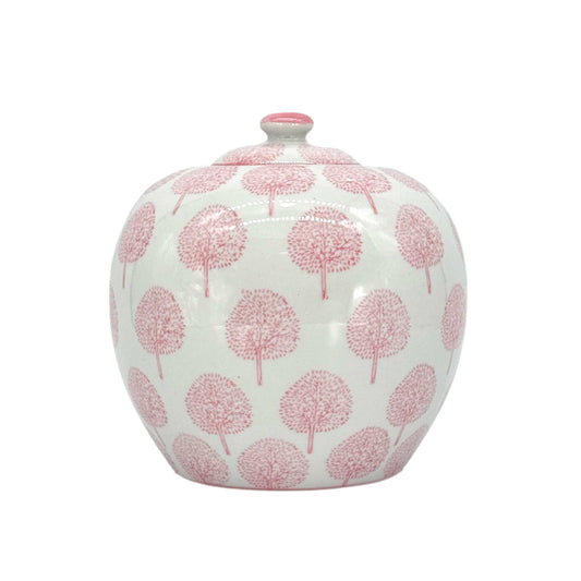 Pink & White Floral Ceramic Chinoiserie Ginger Jar 8"