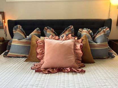 Foxy Blue Striped-Ruffle Pillow Cover: 22x22 Cover Only