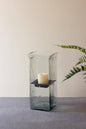 SQUARE CANDLE HURRICANE - MEDIUM: Clear / Glass/Metal / 6.5" x 6.5" x 15"t