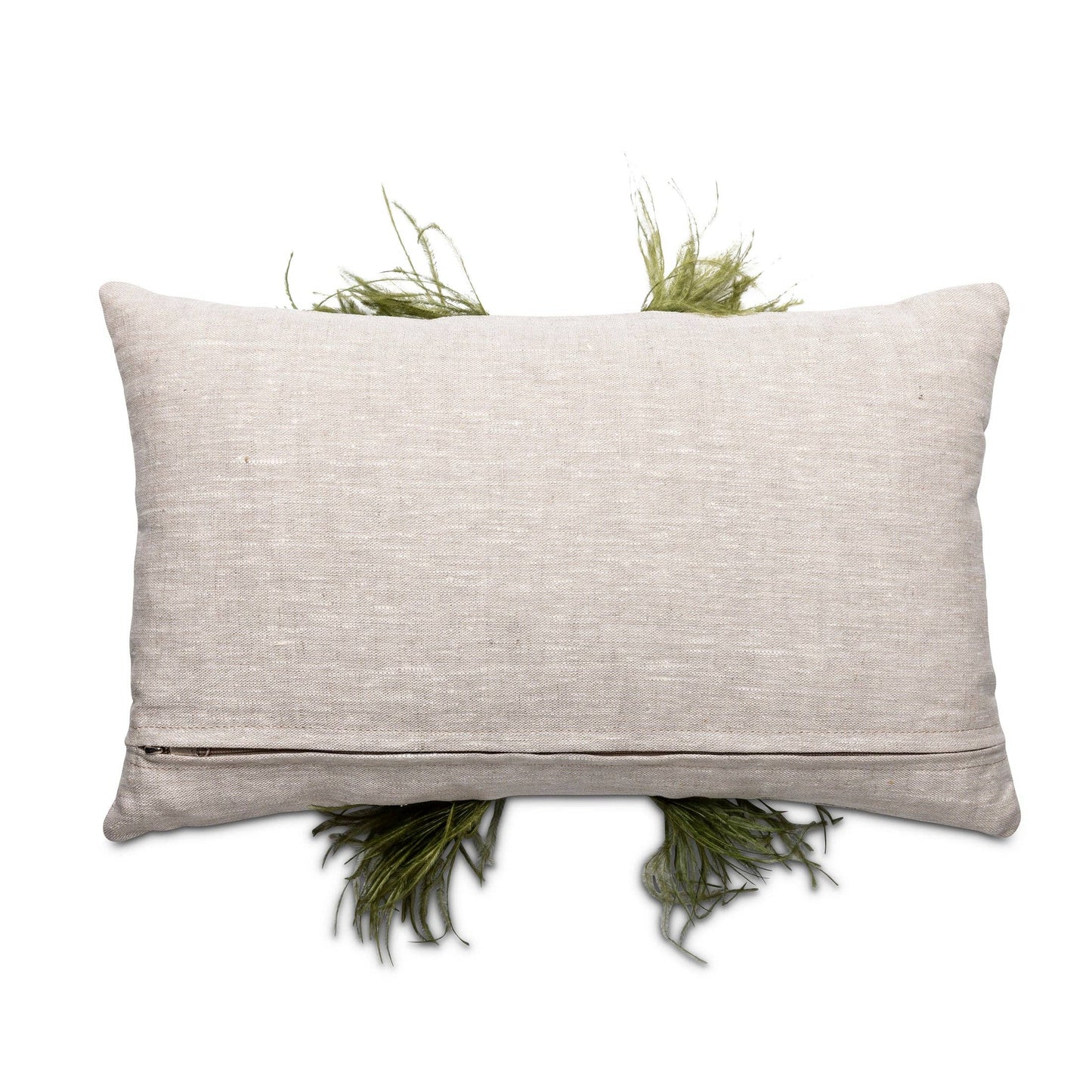 Ostrich Trim Pillow - Olive / Linen