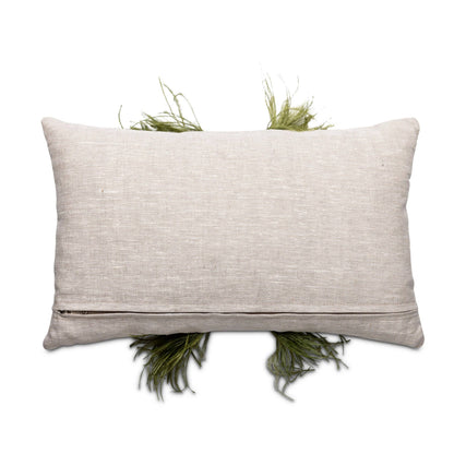 Ostrich Trim Pillow - Olive / Linen