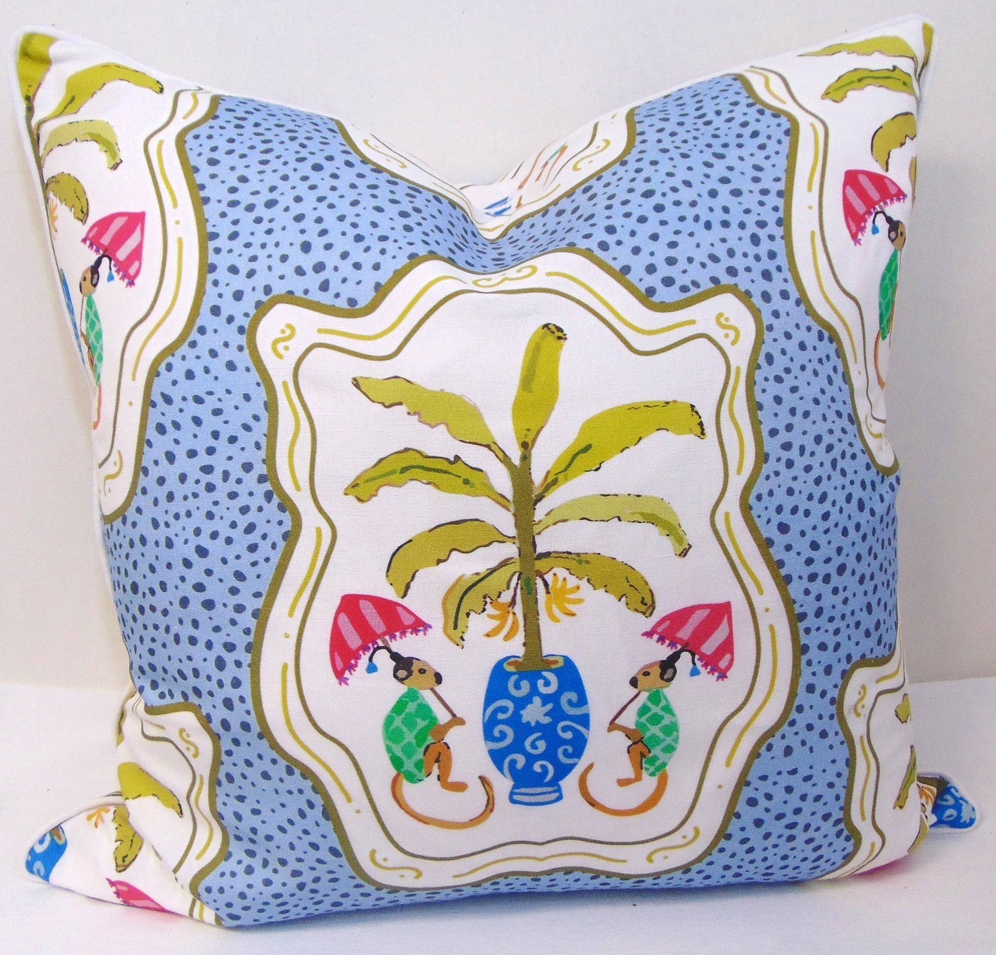 Limited Edition Monkey and Bananas Blue Pillow Cover 
