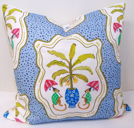 Limited Edition Monkey and Bananas Blue Pillow Cover 