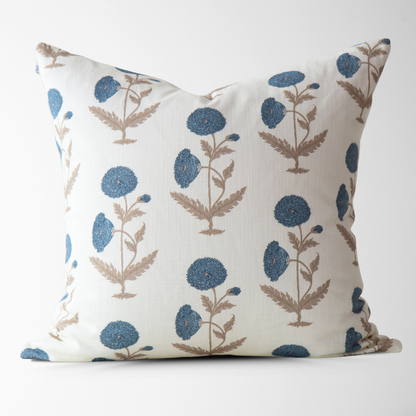 Daisy Blue Floral Block Print Pillow Cover