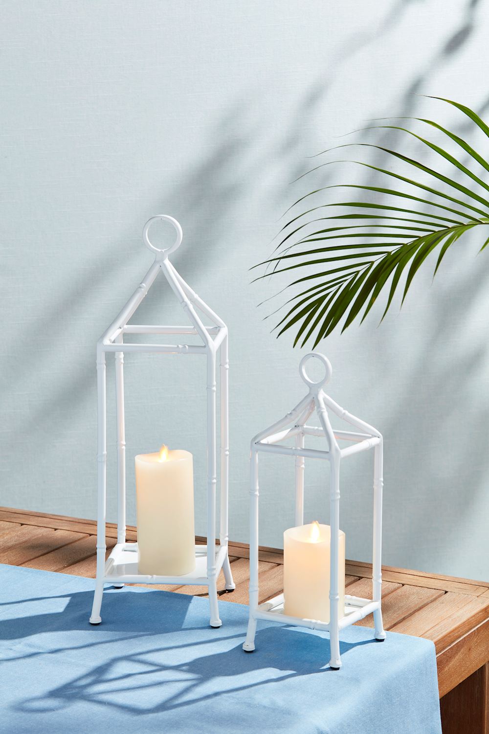 White Bamboo Lantern Set