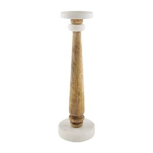 Large Skinny Marble & Wood Candlestick