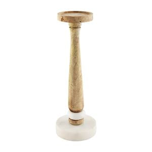 Medium Skinny Marble & Wood Candlestick