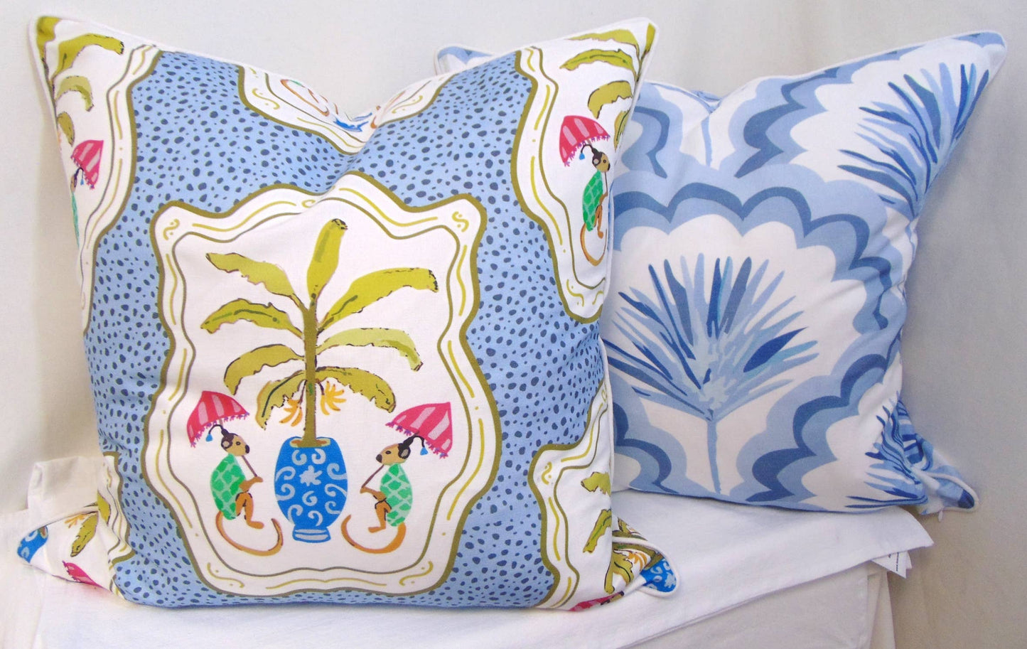 Limited Edition Monkey and Bananas Blue Pillow Cover 