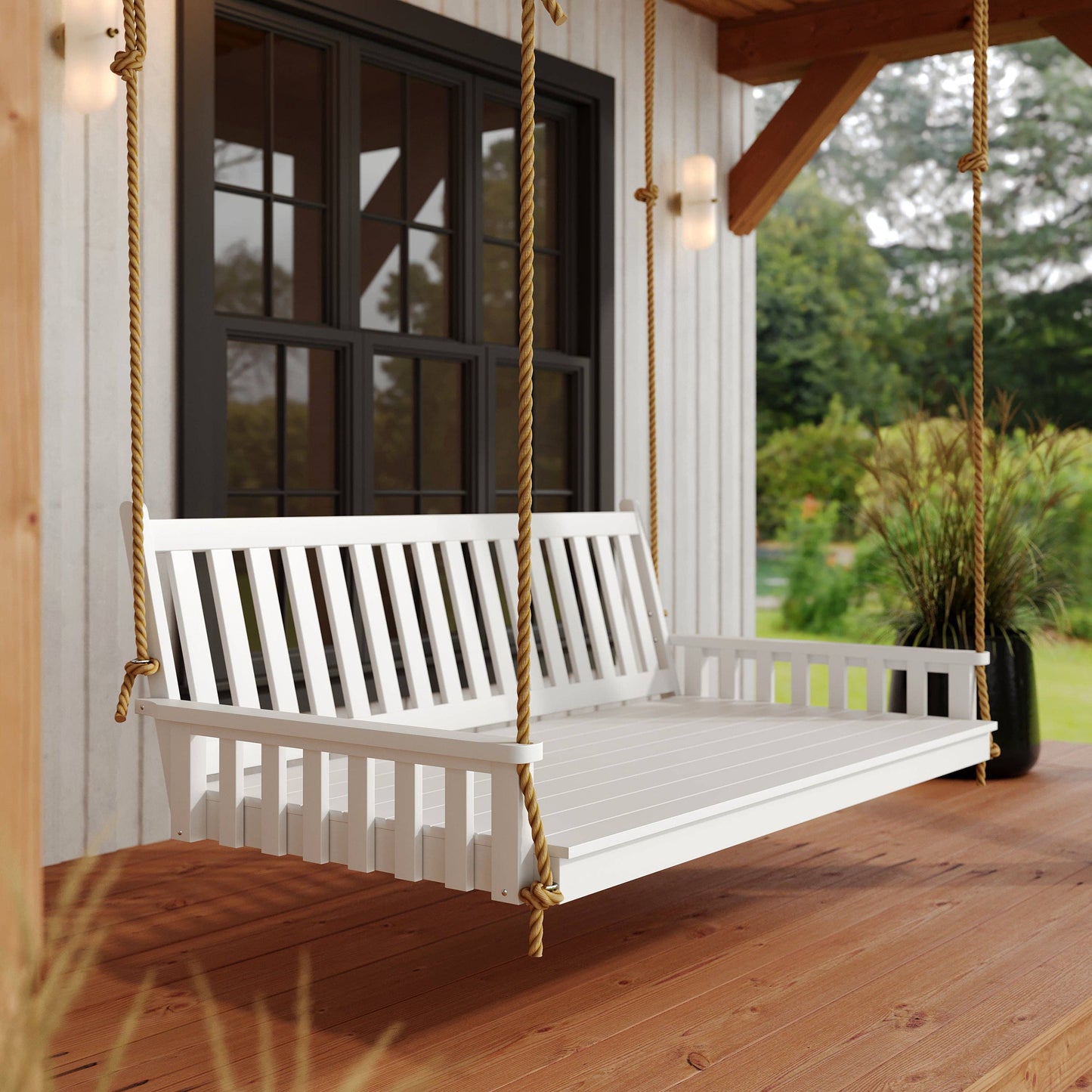 Keystone Amish Co. 5 Foot Franklin Recycled Plastic Swing Bed, Bright White: Up to 8 Ft. Ceilings / Chains / Without Cup Holders