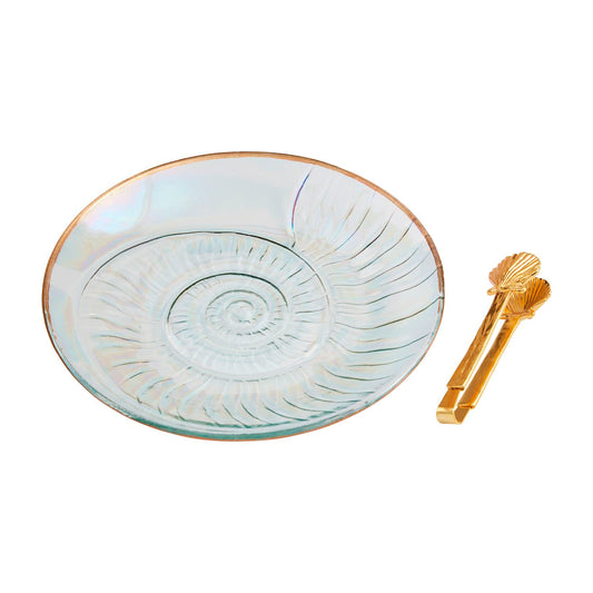 Nautilus Gold Edge Plate & Tong Set