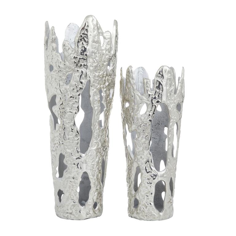 Silver Cutout Vases- Set of 2