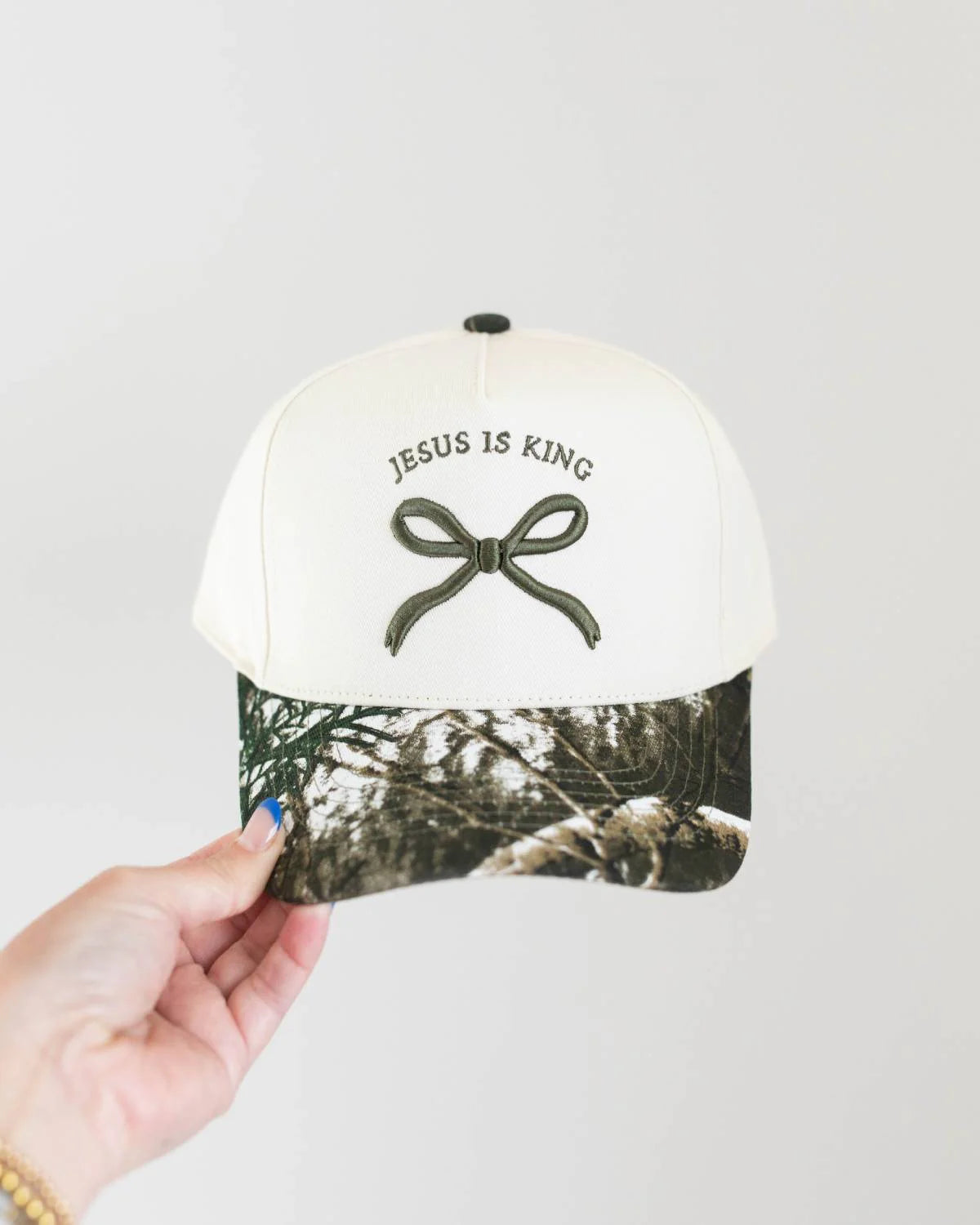 Jesus is King- Camo bow Christian Hat