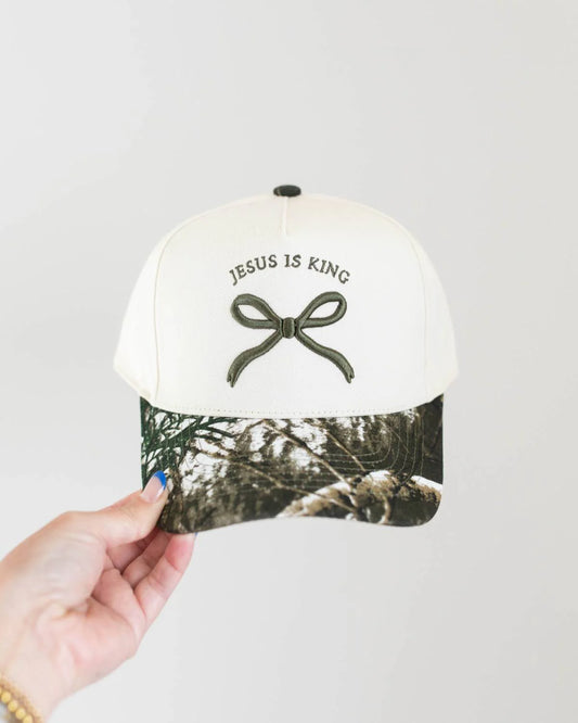 Jesus is King- Camo bow Christian Hat