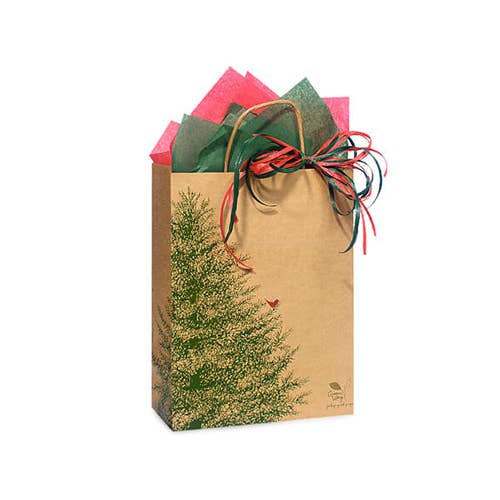 Evergreen Tree Christmas Paper Gift Bags: 25 Pack / Rose 5.5x3.25x8.5"