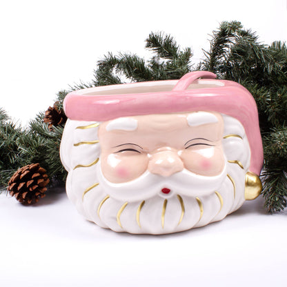 Pink Santa Ceramic Punch Bowl & Ladle, 120 oz