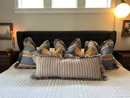 Foxy Blue Striped-Ruffle Pillow Cover: 22x22 Cover Only
