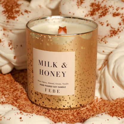 Milk & Honey - Vanilla & Cinnamon 10oz Gold Glass Candle