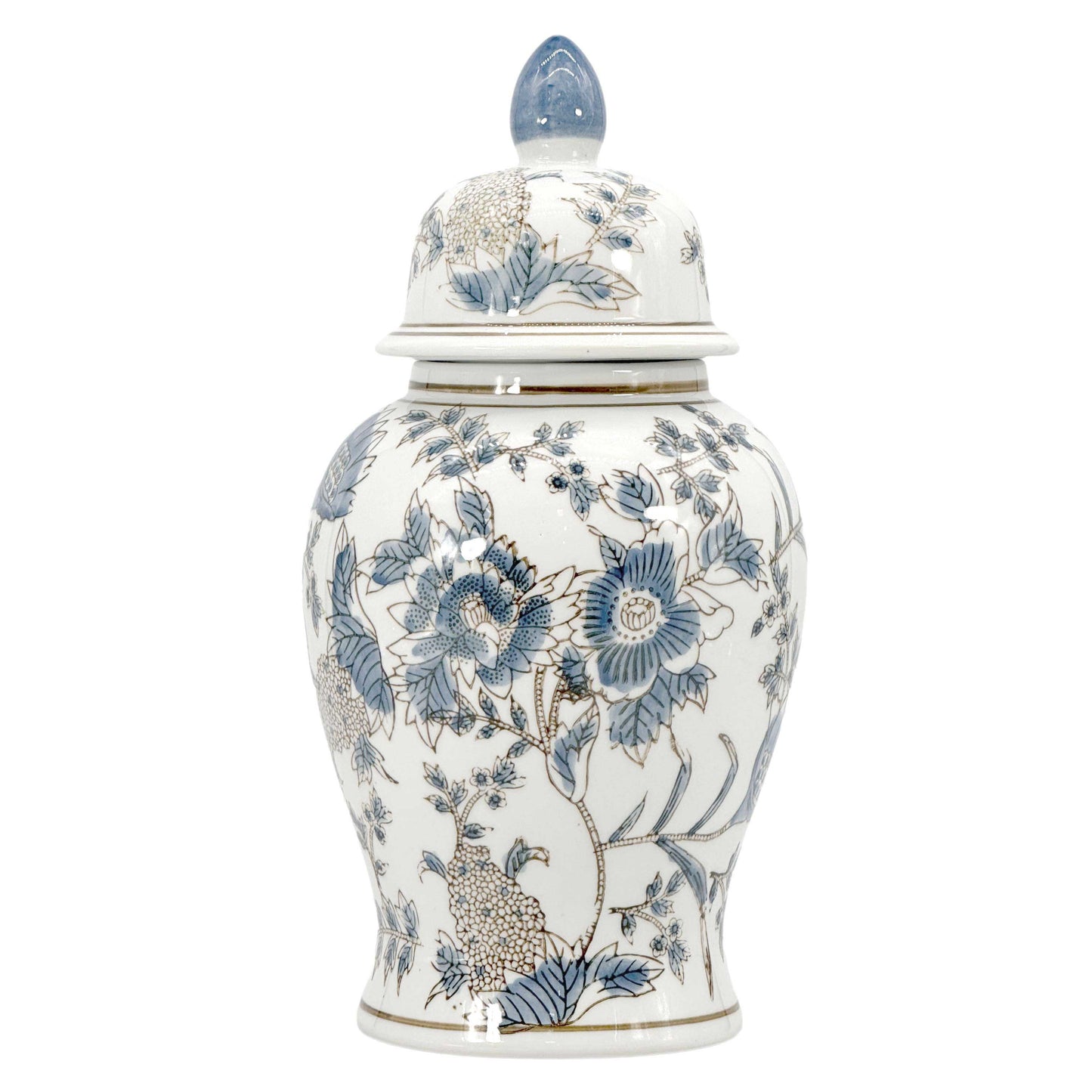 Classic Urn Shape Chinoiserie Ginger Jar 14" : White & Green