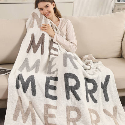 Multi Color Merry Pattern Print Cozy Throw Blanket: MULTI / ONE SIZE