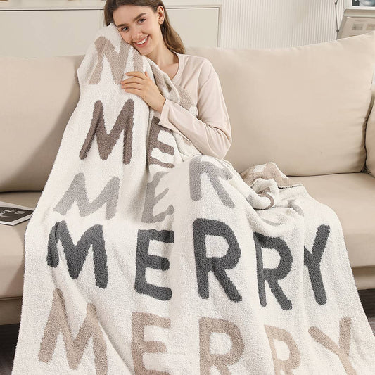 Multi Color Merry Pattern Print Cozy Throw Blanket: MULTI / ONE SIZE