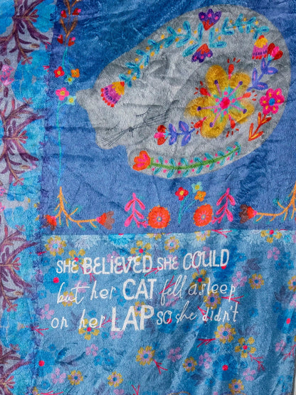 Teal Cat Reversible Throw Blanket