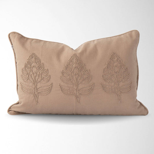 Eloise Embroidered Vintage Cotton Pillow Cover – Decorative: Coffee / 12" X 18"