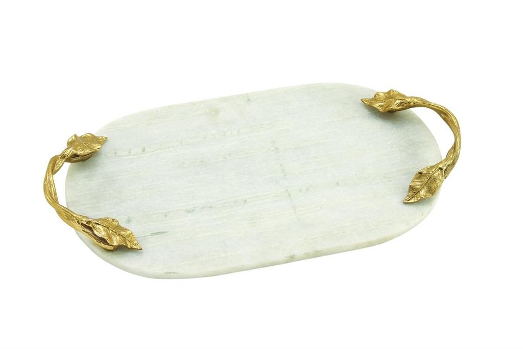 White Marble Oval Table with Gold Leaf Handles