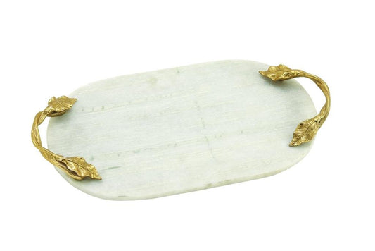 White Marble Oval Table with Gold Leaf Handles