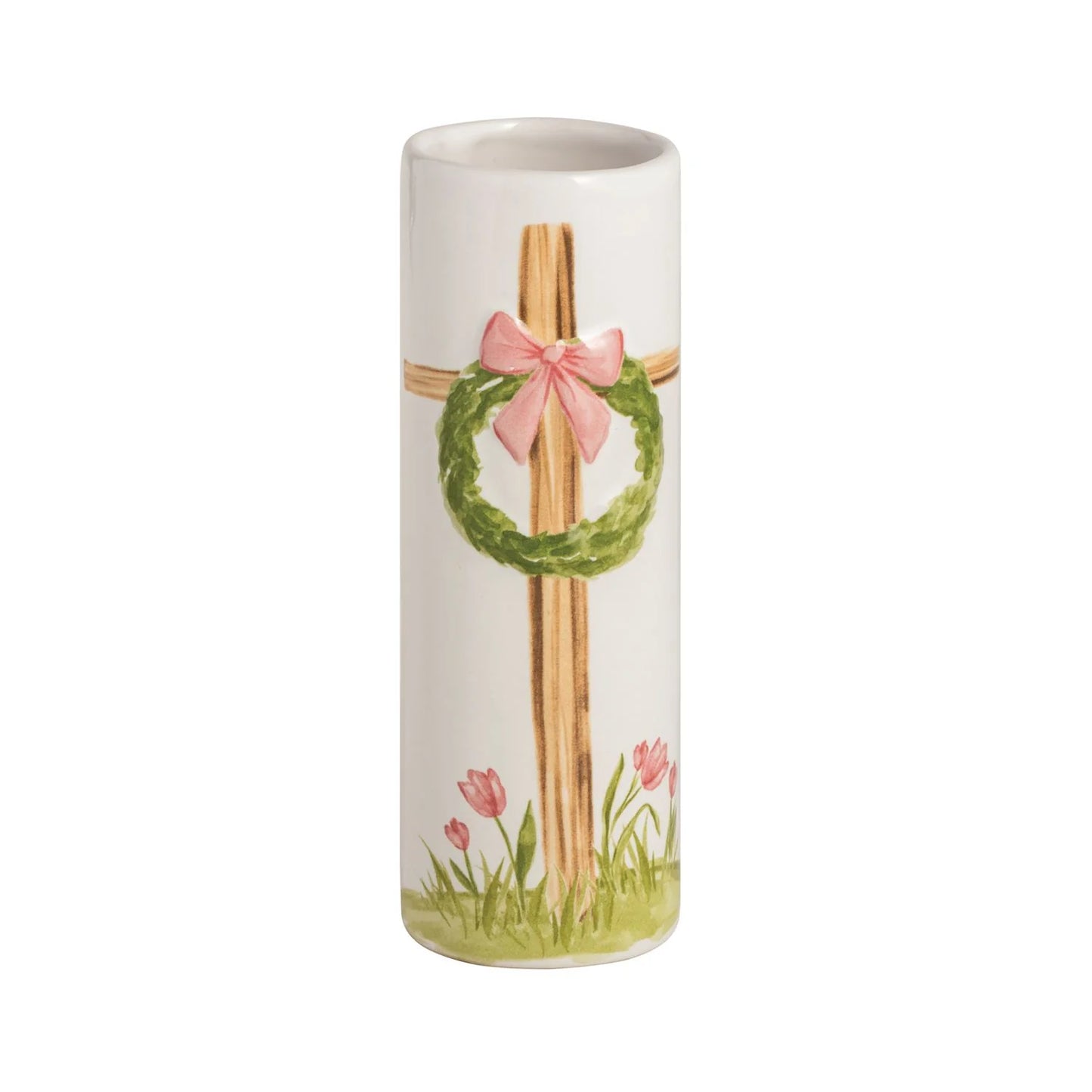 Pink Bow Cross Bud Vase