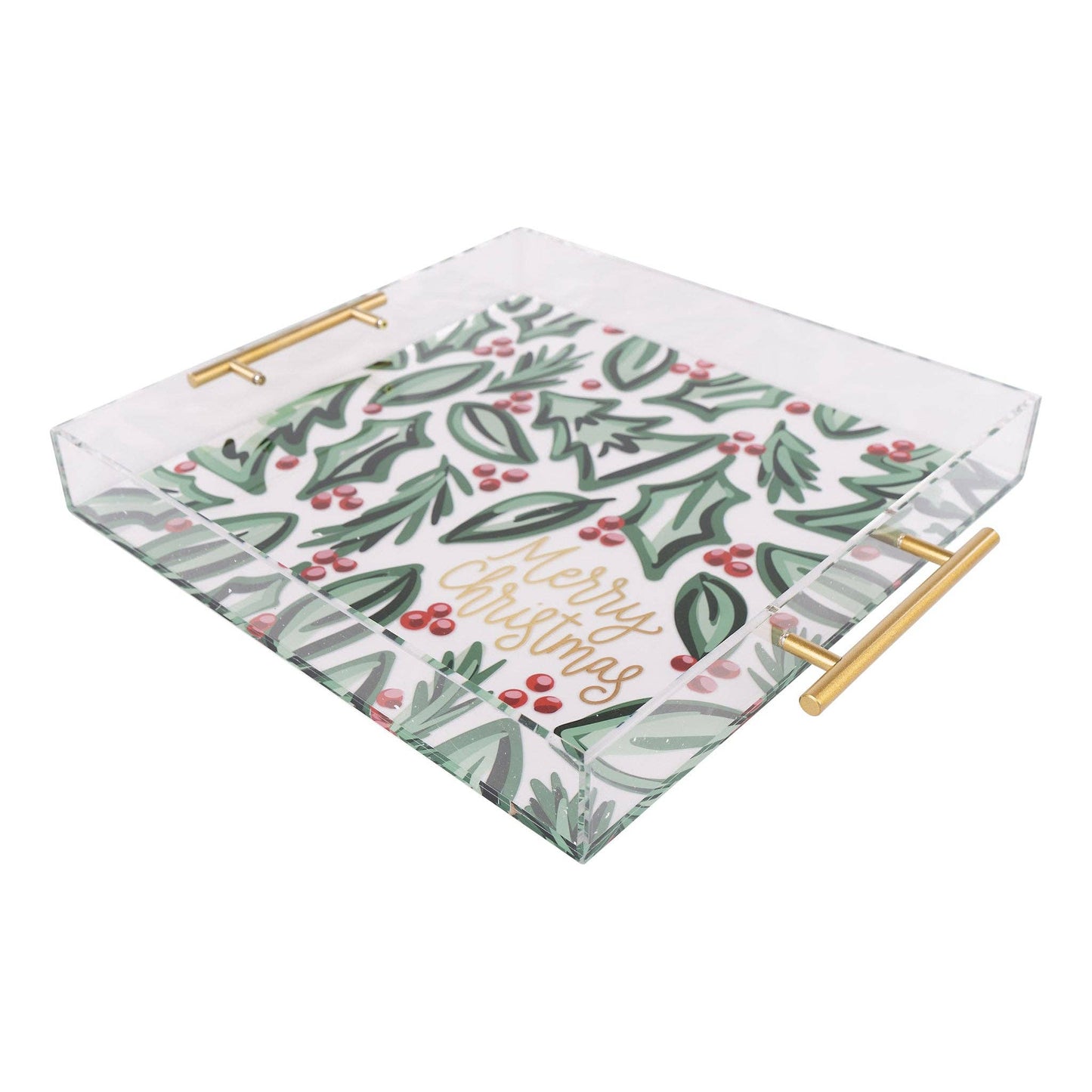 Merry Christmas Holly Acrylic Tray