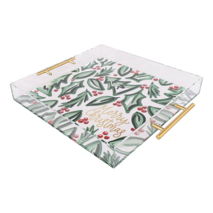 Merry Christmas Holly Acrylic Tray