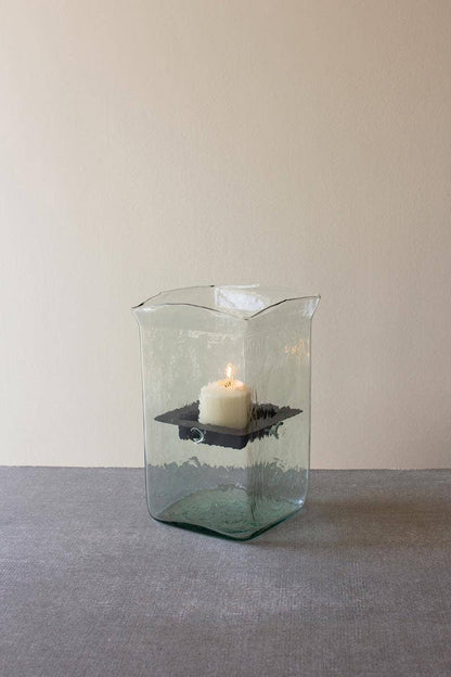 SQUARE CANDLE HURRICANE - SMALL: Clear / Glass/Metal / 6.5" x 6.5" x 11"t